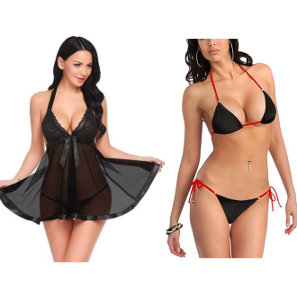 Combo Set of Sexy and Stylish Babydoll and Bra panty set