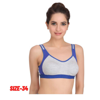 Women's Cotton Non-Padded Wire Free Sports Bra Size 34 Blue Color