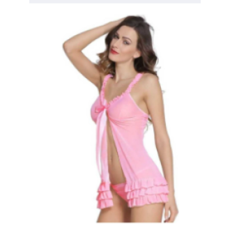 Pink Babydoll Nightwear Lingerie Layered Open Front Design With