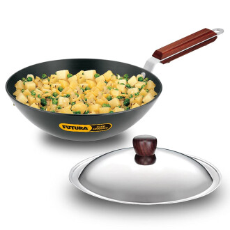 Hawkins Futura Hard Anodised Deep-Fry Pan (Long Handle, Flat Bottom) with Stainless Steel Lid, Capacity 2.5 Litre, Diameter 26 cm, Thickness 4.06 mm, Black (ADL25S)