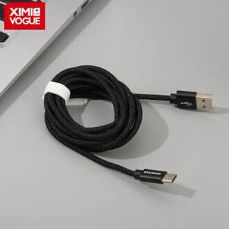 XimiVogue Black 2M Braided Jacket Sync Charging Cable for Type-C