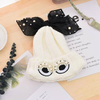 XimiVogue White Beautiful Eyes Knit Hat For Baby