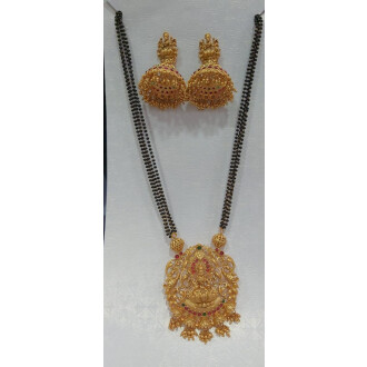 Gold Laxmi Desing Pendant ruby green moti Pendant Set