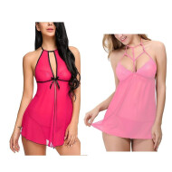 Combo set of Babydoll Lingerie with G String panty Free size Pink color