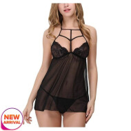 Super Soft and Sexy Babydoll Lingerie Set with G String Panty Free Size Black Color