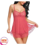 Sleepwear Babydoll Lingerie Set for Women With G String Panty Free Size Pink Color