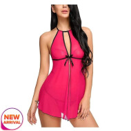 Women Babydoll Nightwear Lingerie with Open Front With G String Panty Free Size Pink Color