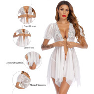 Lingerie for Women Lace Babydoll Sleepwear Chemise V Neck Mesh Sleepwear Sling Dress Sexy Babydoll Lingerie Honeymoon/First Night/Anniversary Bridal Nightdress Free Size White Color