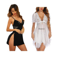 Combo Set of Cotton Women Lingerie Lace Chemise Sexy Nightgown Lace Sling Dress Sexy Babydoll Lingerie Honeymoon/First Night/Anniversary Free Size Navy Black and White Color