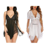 Combo Set of Nightwear Babydoll Lingerie for Women Women's Babydoll Nightwear for Honeymoon Babydoll Dress Honeymoon Lingerie Babydoll Lace Sleepwear Free Size Black and White Color