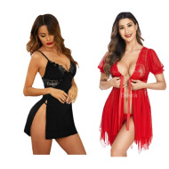 Combo Set of Cotton Women Lingerie Lace Chemise Sexy Nightgown Lace Sling Dress Sexy Babydoll Lingerie Honeymoon/First Night/Anniversary Free Size Navy Black and Red Color
