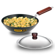 Hawkins Futura Hard Anodised Deep-Fry Pan (Long Handle, Flat Bottom) with Stainless Steel Lid, Capacity 2.5 Litre, Diameter 26 cm, Thickness 4.06 mm, Black (ADL25S)