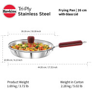 Hawkins SSF26G Stainless Steel Frying Pan With Glass Lid Induction Compatible