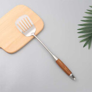 XimiVogue 340 Stainless Steel Slotted Turner Spatula with Wooden Handle
