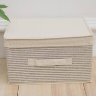 XimiVogue Small-Sized Ramie Cotton Striped Storage Box