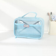 Ximi Vogue Blue Simple Style Mesh Toiletries Storage Organizer Bag With Carrying Strap For Women