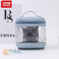 XimiVogue Light Blue Stylish Rhombus Stitching Clear Round Makeup Bag