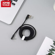XimiVogue Black 2M Angled Connectors Braided Jacket Sync Charging Cable for Android