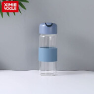 XimiVogue Blue Glass Water Bottle With Anti-Scald Sleeve