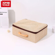 XimiVogue Khaki Large-Sized Zippered Storage Box with Wooden Handle