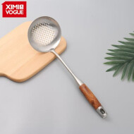 XimiVogue Silver 304 Stainless Steel Skimmer Ladle With Wooden Handle