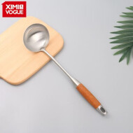 XimiVogue Silver 304 Stainless Steel Ladle With Wooden Handle