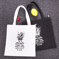XimiVogue Trendy Pineapple Letters Print Zippered Canvas Tote Bag