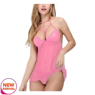 Super Soft and Sexy Babydoll Lingerie Set with G String Panty Free Size Pink Color