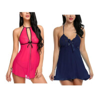 Combo set of Babydoll Lingerie and Bra panty set Free size Aqua and Black