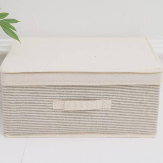 XimiVogue Large-Sized Ramie Cotton Striped Storage Box