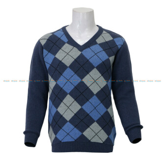 Box Printed Sweater For Men- Blue