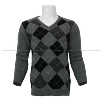 Box Printed Sweater For Men- Blue