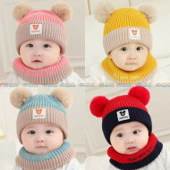 Baby Boys & Girls Winter Soft & Warm Beanie Hats Cap Topi Muffler Set