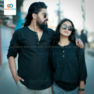 Cotton shirts Front Button Kurta Shirt For Couples (Couple Kurta) Black