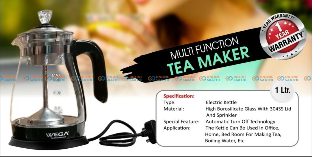 Wega Glass Tea Maker And Electric Cordless Kettle 1500 Watts(TM